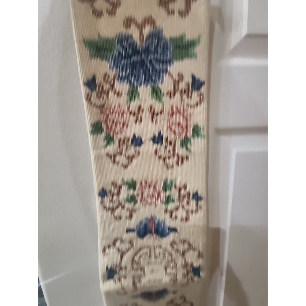 Vintage Wall Hanging Vertical Tapestry Needlepoint Handmade Flowers Asian -Great - Picture 2 of 9